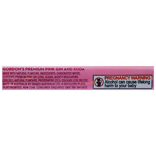 Ingredients 1, Pink Gin and Soda 4x250ml