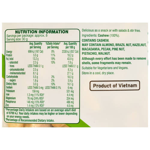 Ingredients 1, Natural Cashews 250g