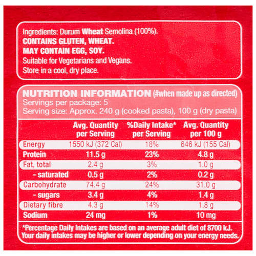 Ingredients 1, Pasta Spirals 500g