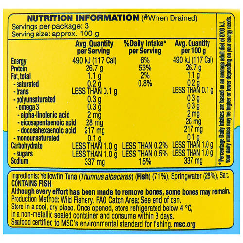 Nutrients 1, Yellowfin Tuna in Springwater 425g