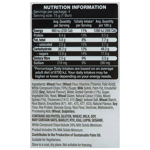 Nutrients 1, Carrot Cake Hot Cross Buns 4 Pack 300g