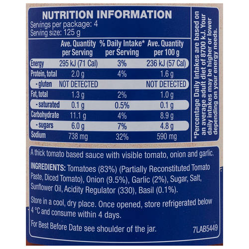 Nutrients 1, Tomato Onion & Garlic Pasta Sauce 500g