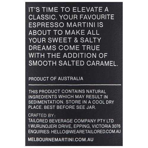 Ingredients 1, Salted Caramel Espresso Martini 4 Pack 110ml