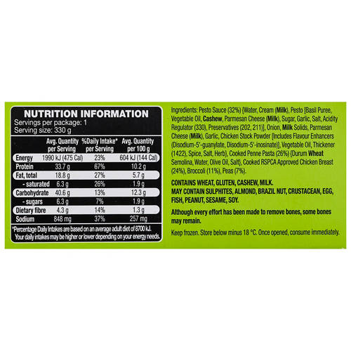 Nutrients 1, Chicken & Pesto Penne with Green Vegetables 330g