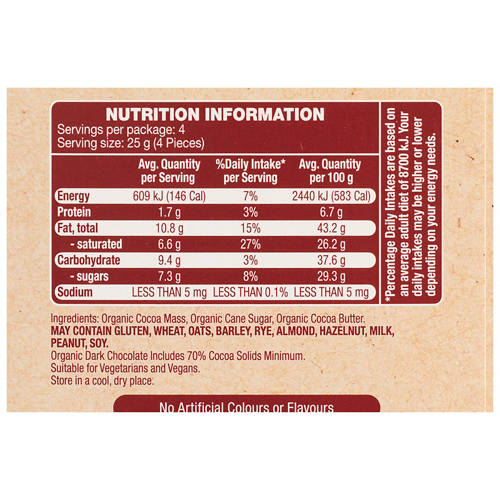 Nutrients 1, Organic 70% Cocoa Dark Chocolate 100g