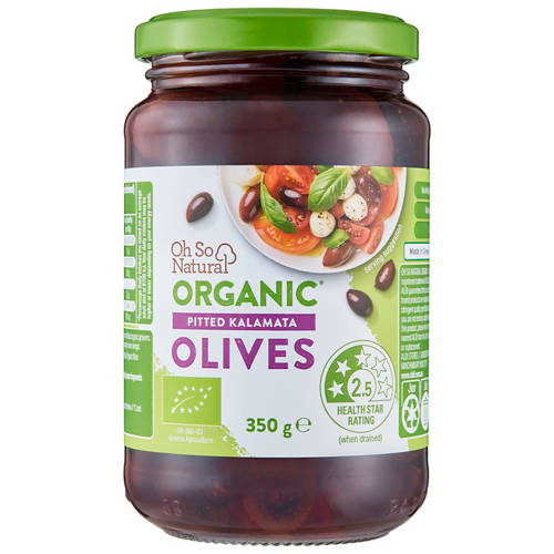 Front shot 2, Organic Kalamata Olives Pitted 350g