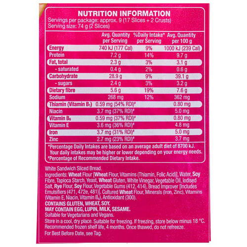 Nutrients 1, Viva White High Fibre Vitamins & Minerals Sandwich 700g