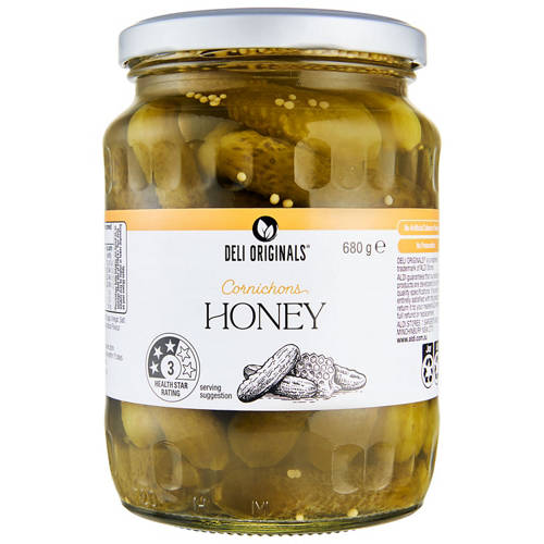 Front shot 2, Honey Cornichons 680g