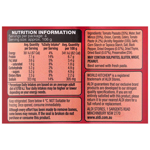 Nutrients 1, Bolognese Sauce 425g