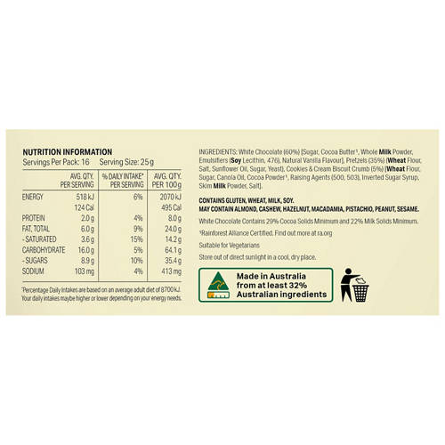 Nutrients 1, Chocolate Coated Pretzels 300g- 400g Cookies & Cream