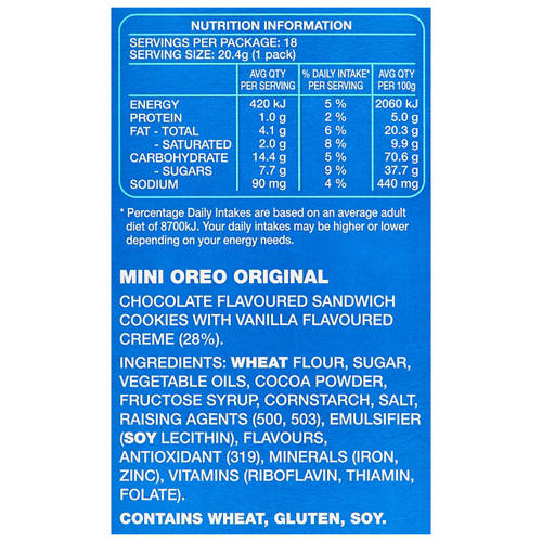 Nutrients 1, Oreo Mini Cookies Original 18 Pack 367g