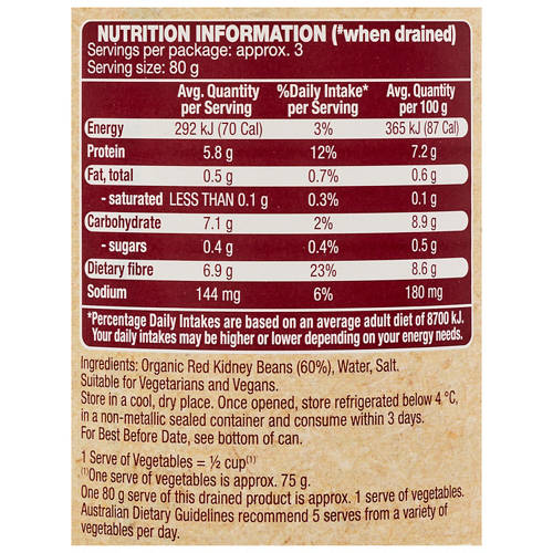 Nutrients 1, Organic Red Kidney Beans 425g