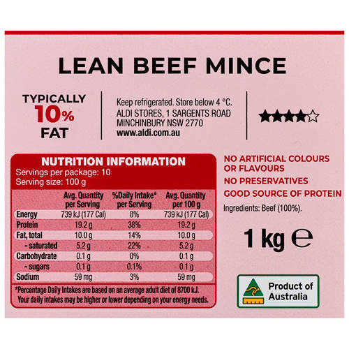Nutrients 1, 4 Star Beef Mince 1kg