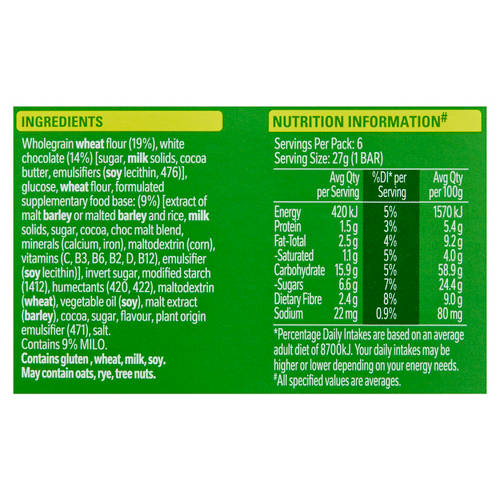 Nutrients 1, Milo Bars 6 Pack 160g