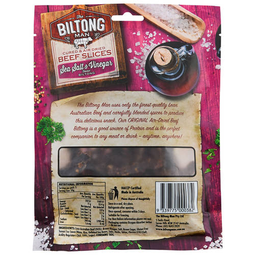 Front shot 2, Sea Salt & Vinegar Chilli Cured and Air Dried Beef Slices 100g