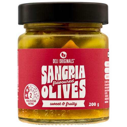 Front shot 2, Cocktail Flavoured Olives Sangria Sweet and Fruity 200g to 215g