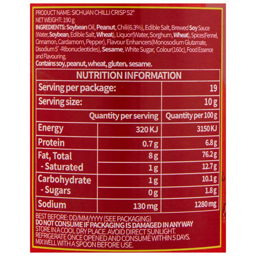 Ingredients 1, Sichuan Chilli Crisp 190g