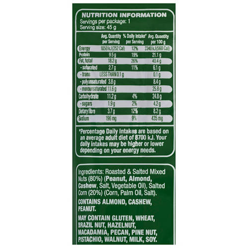 Ingredients 1, On The Go Salted Mixed Nuts 45g