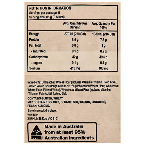 Nutrients 1, White Sourdough Bread 765g