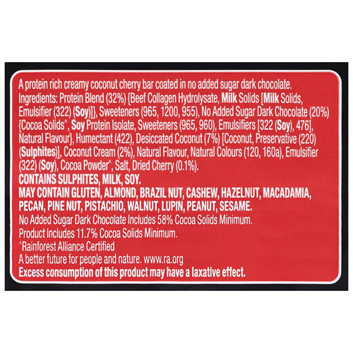 Ingredients 1, Protein Bar Choc Cherry 51g