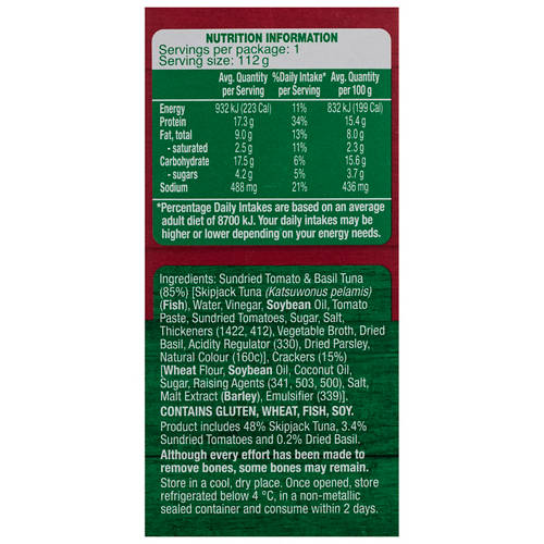 Nutrients 1, Sundried Tomato And Basil Tuna Treats with Crackers 112g