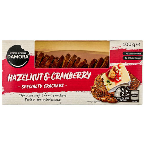 Front shot 2, Damora Specialty Cracker Hazelnut Cranberry 100g