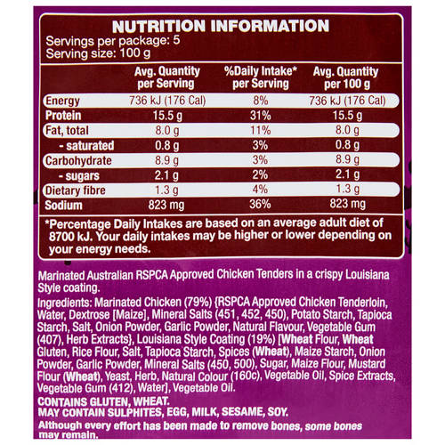 Nutrients 1, Louisiana Style Chicken Tenders 500g