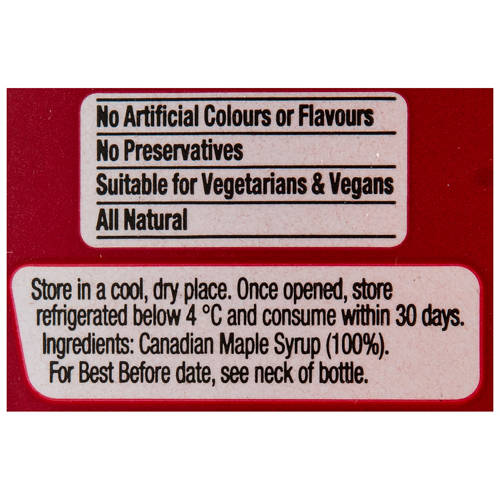 Ingredients 1, Pure Maple Syrup 250ml