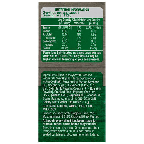 Nutrients 1, Mayo With Cracked Pepper Tuna Treat with Crackers 112g