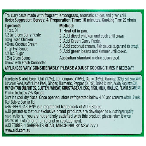Ingredients 1, Thai Green Curry Paste 195g