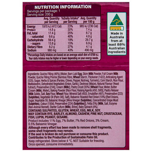 Nutrients 1, Spinach Feta Quiche 200g