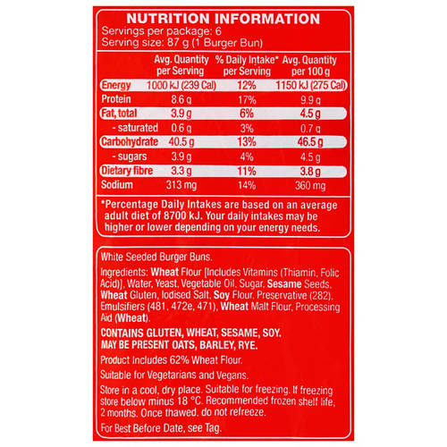 Nutrients 1, Burger Buns 6 Pack 520g