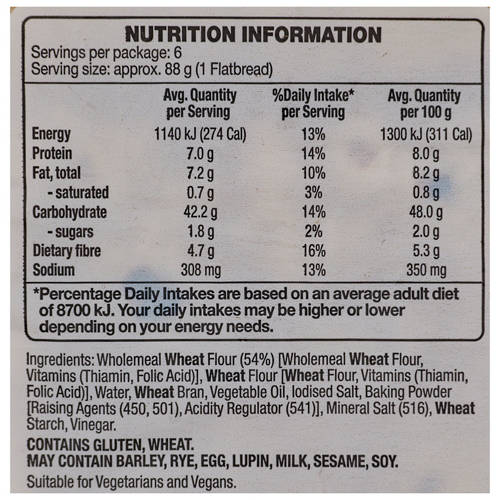 Nutrients 1, Flatbread Wholemeal 6 Pack 528g