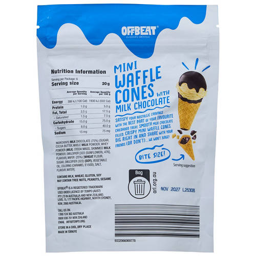 Front shot 2, Mini Dark Chocolate Filled Waffle Cones 120g