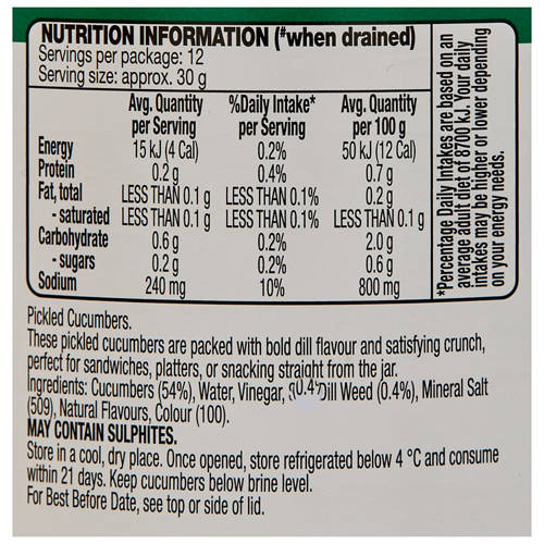 Nutrients 1, Dill Cucumbers 680g