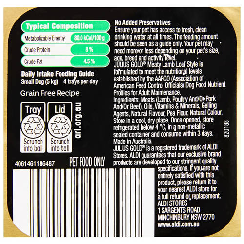 Nutrients 1, Meaty Lamb Loaf Style Premium Dog Food 100g