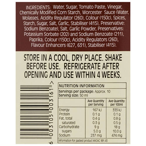 Ingredients 1, BBQ Sauce 500ml