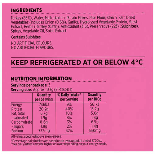 Nutrients 1, Turkey Rissoles 400g