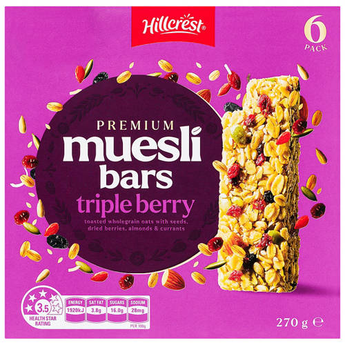 Front shot 2, Triple Berry Premium Muesli Bar 6 Pack 270g