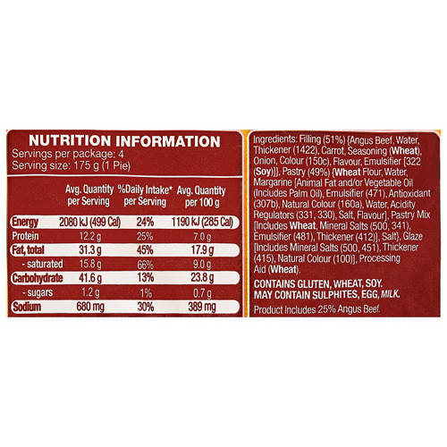 Nutrients 1, Angus Beef Pies 4 Pack 700g