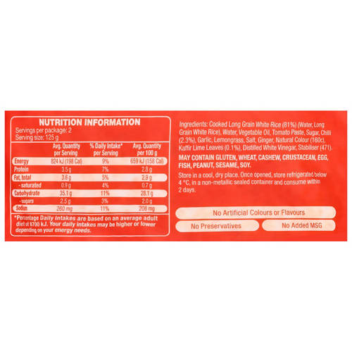 Ingredients 1, Sweet Chilli & Lime Rice Pouch 250g