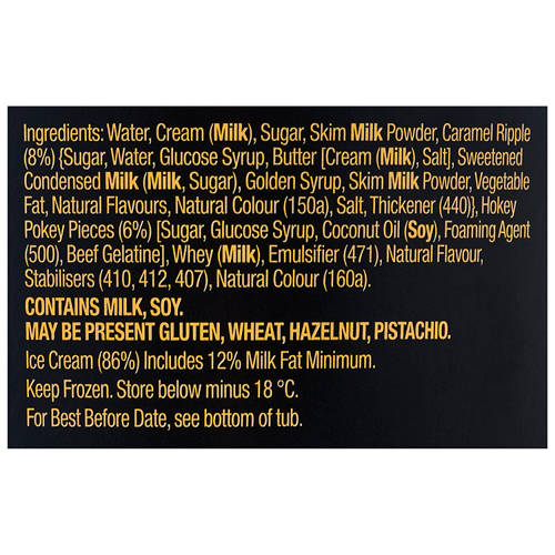 Ingredients 1, Hokey Pokey Gourmet Ice Cream 1L