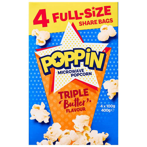Front shot 2, Microwave Popcorn 4 Pack 400g