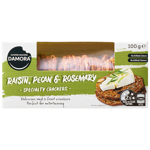 Front shot 2, Specialty Cracker Raisin, Pecan & Rosemary 100g