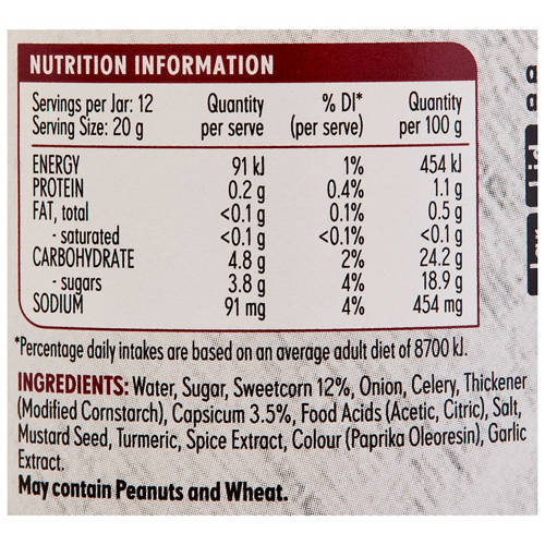 Nutrients 1, Corn Relish 250g