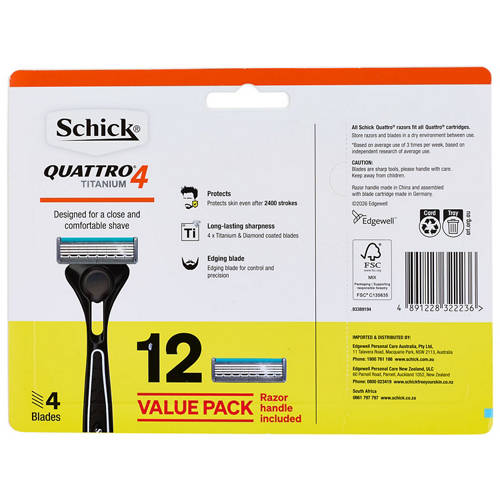 Front shot 2, Quattro 4 Titanium Razor Value Kit 12 Pack