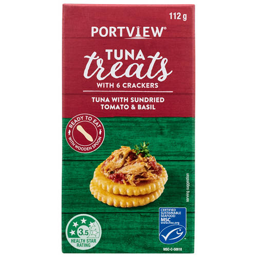 Front shot 2, Sundried Tomato And Basil Tuna Treats with Crackers 112g