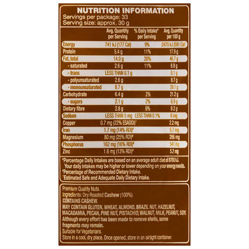 Nutrients 1, Dry Roasted Cashews 1kg