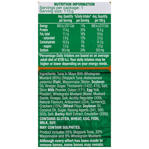 Ingredients 1, Mayo with Wholegrain Mustard Tuna Treats with Crackers 112g