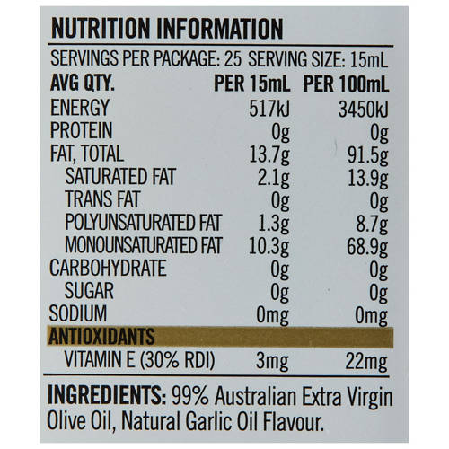 Nutrients 1, Garlic Infused Extra Virgin Olive Oil 375ml